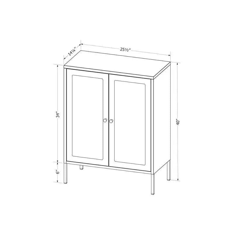 21.5" Wide Decorative Storage Cabinet, Black Metal Frame, 3 Shelves, Fluted Glass Doors