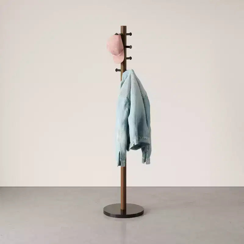 Wood Pillar Coat Rack, 8-Hook, Freestanding, Black/Walnut, 66" Tall