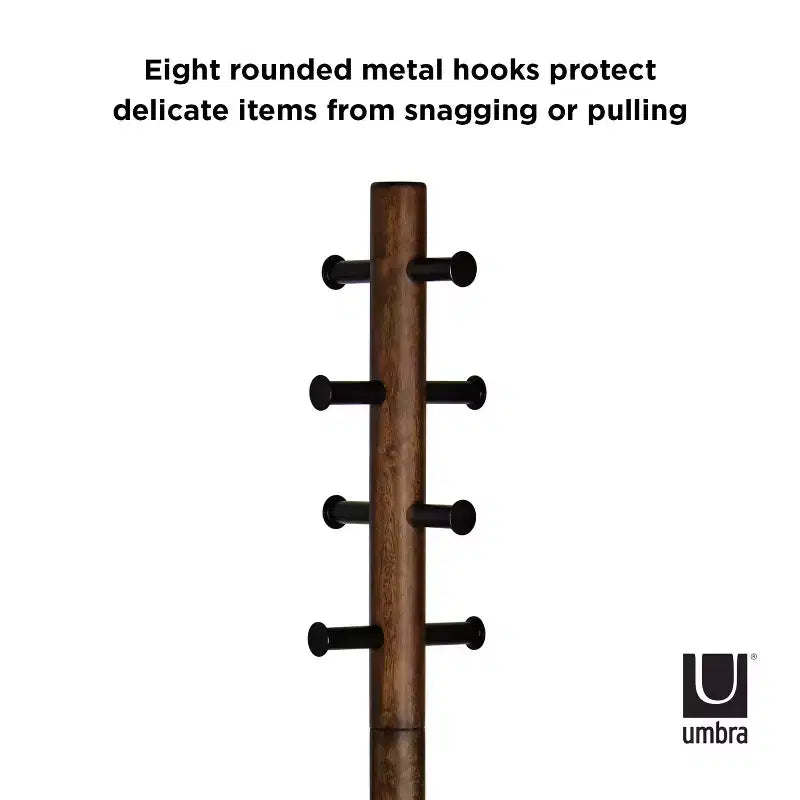 Wood Pillar Coat Rack, 8-Hook, Freestanding, Black/Walnut, 66" Tall