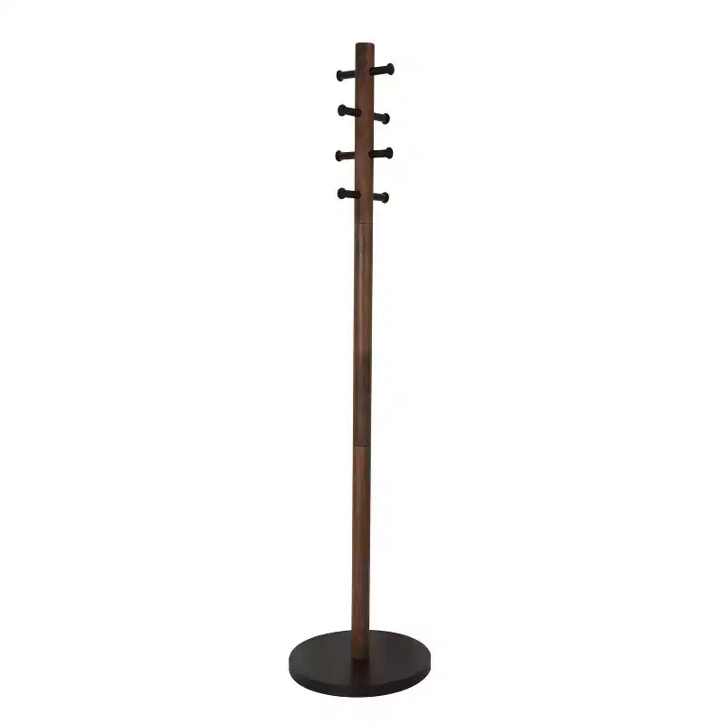 Wood Pillar Coat Rack, 8-Hook, Freestanding, Black/Walnut, 66" Tall