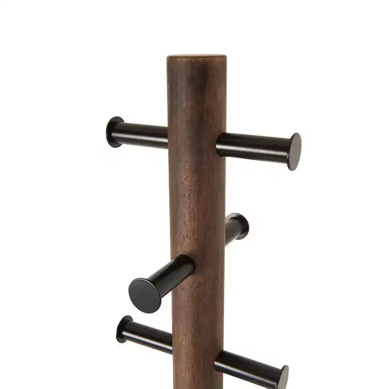 Wood Pillar Coat Rack, 8-Hook, Freestanding, Black/Walnut, 66" Tall