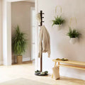 Wood Pillar Coat Rack, 8-Hook, Freestanding, Black/Walnut, 66" Tall