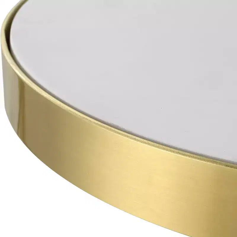 12.5" Matte White Brushed Brass Round Accent Table, Concrete Top