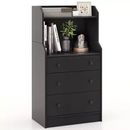 Costway 3-Drawer Dresser 44 Tall Wood Storage Organizer Chest with 2 Open Shelves Black/White/Walnut