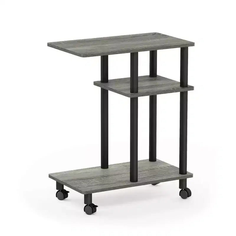 U-Shape Rolling Storage Cart Sofa Side End Table with Open Display Shelf, Oak