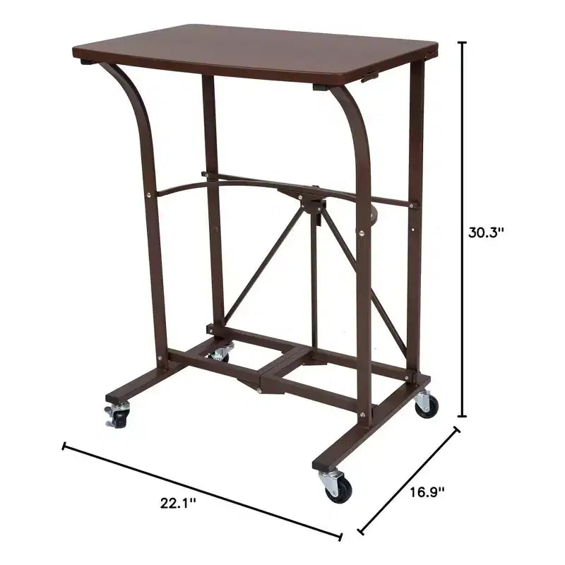 Origami Foldable Computer Desk with Caster Wheels & Locking Mechanism, Vintage Bronze