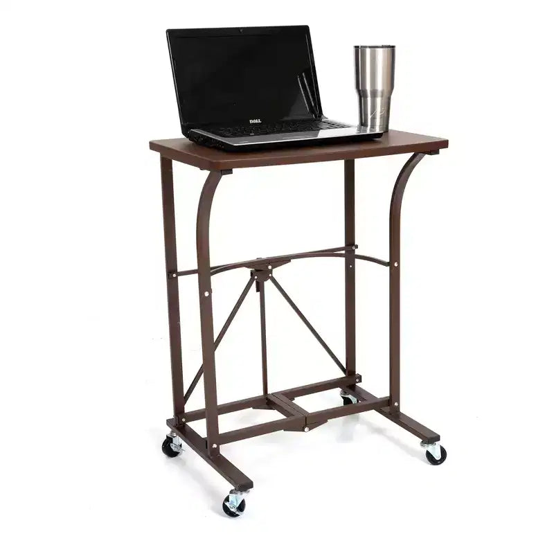 Origami Foldable Computer Desk with Caster Wheels & Locking Mechanism, Vintage Bronze