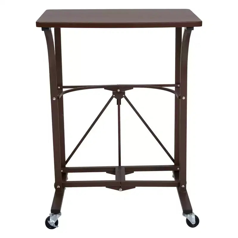 Origami Foldable Computer Desk with Caster Wheels & Locking Mechanism, Vintage Bronze