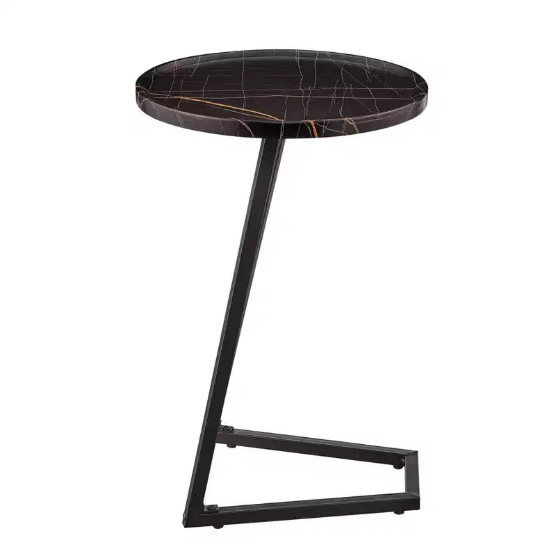 Addison Round Couch Side Accent Table with Modern Metal Pedestal Leg, 23.3x15.75, Black