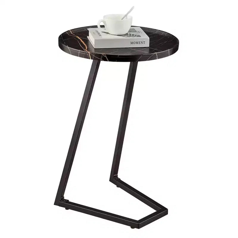 Addison Round Couch Side Accent Table with Modern Metal Pedestal Leg, 23.3x15.75, Black