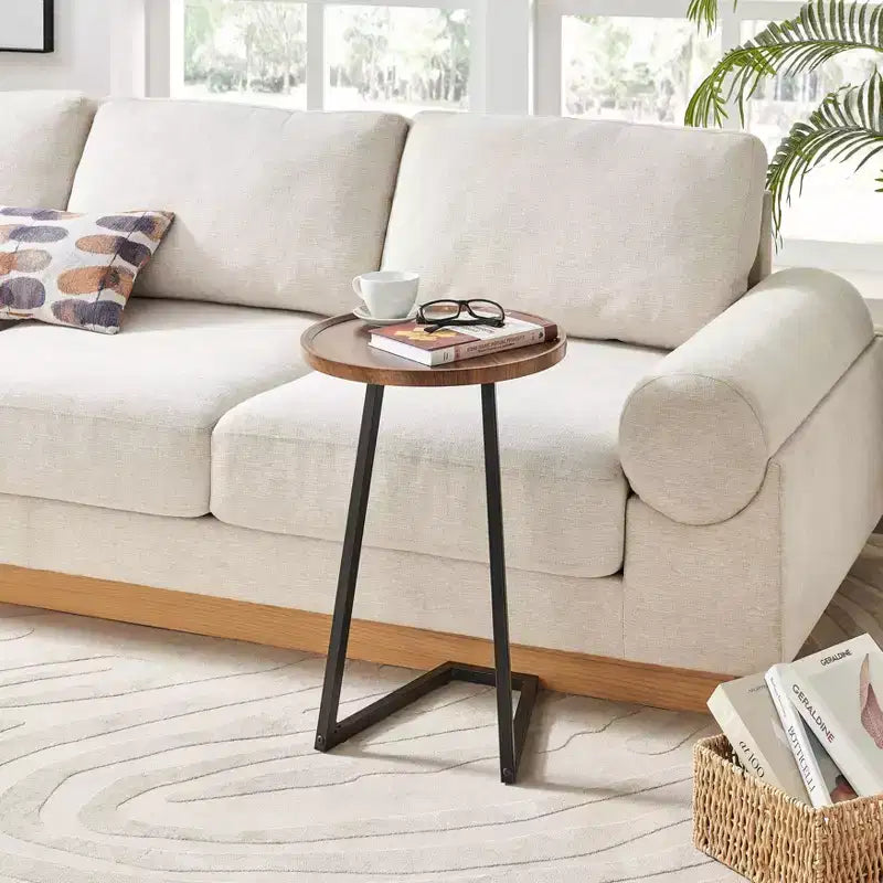 Addison Round Couch Side Accent Table with Modern Metal Pedestal Leg, 23.3x15.75, Black