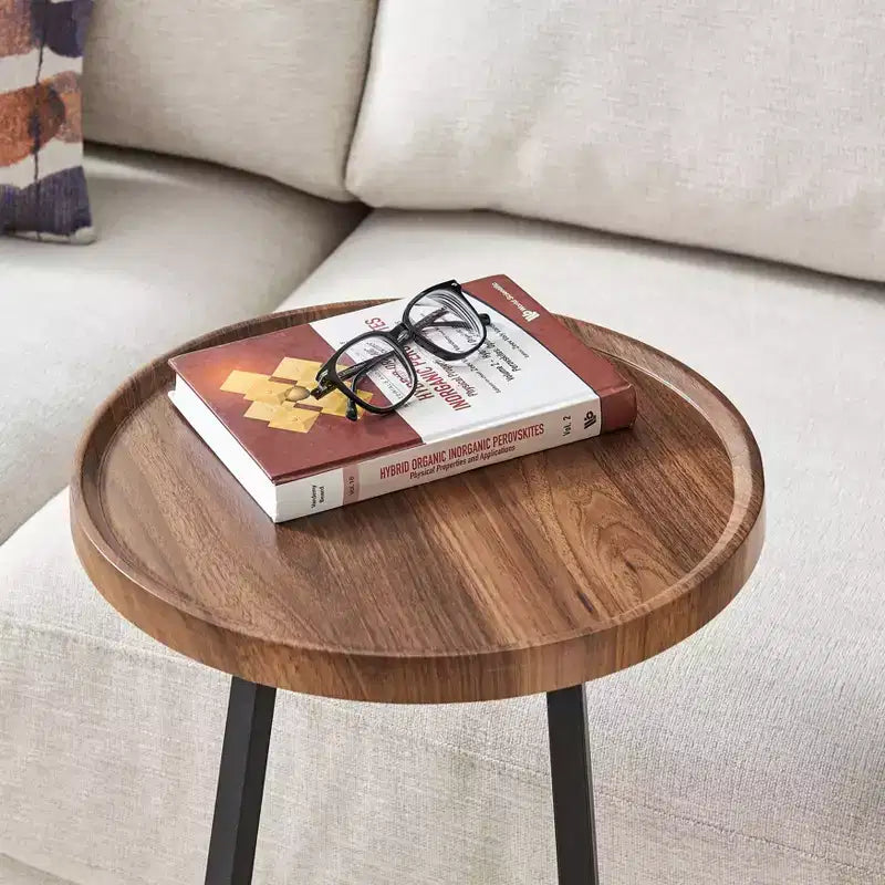 Addison Round Couch Side Accent Table with Modern Metal Pedestal Leg, 23.3x15.75, Black