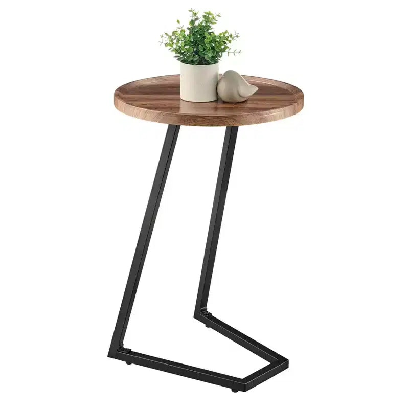 Addison Round Couch Side Accent Table with Modern Metal Pedestal Leg, 23.3x15.75, Black