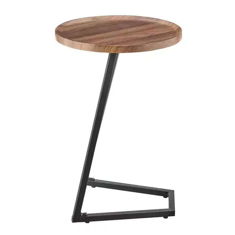 Addison Round Couch Side Accent Table with Modern Metal Pedestal Leg, 23.3x15.75, Black