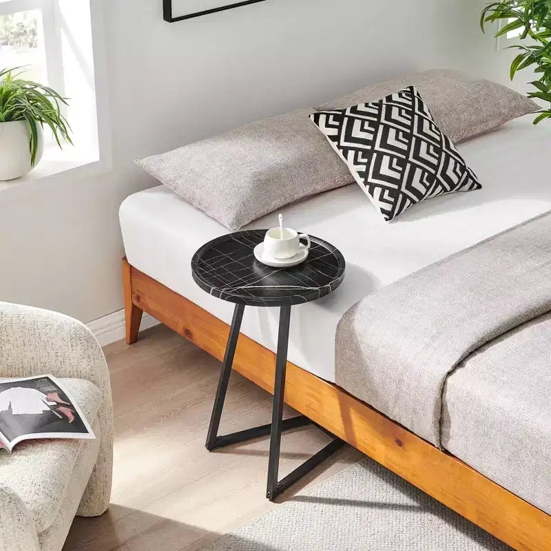 Addison Round Couch Side Accent Table with Modern Metal Pedestal Leg, 23.3x15.75, Black