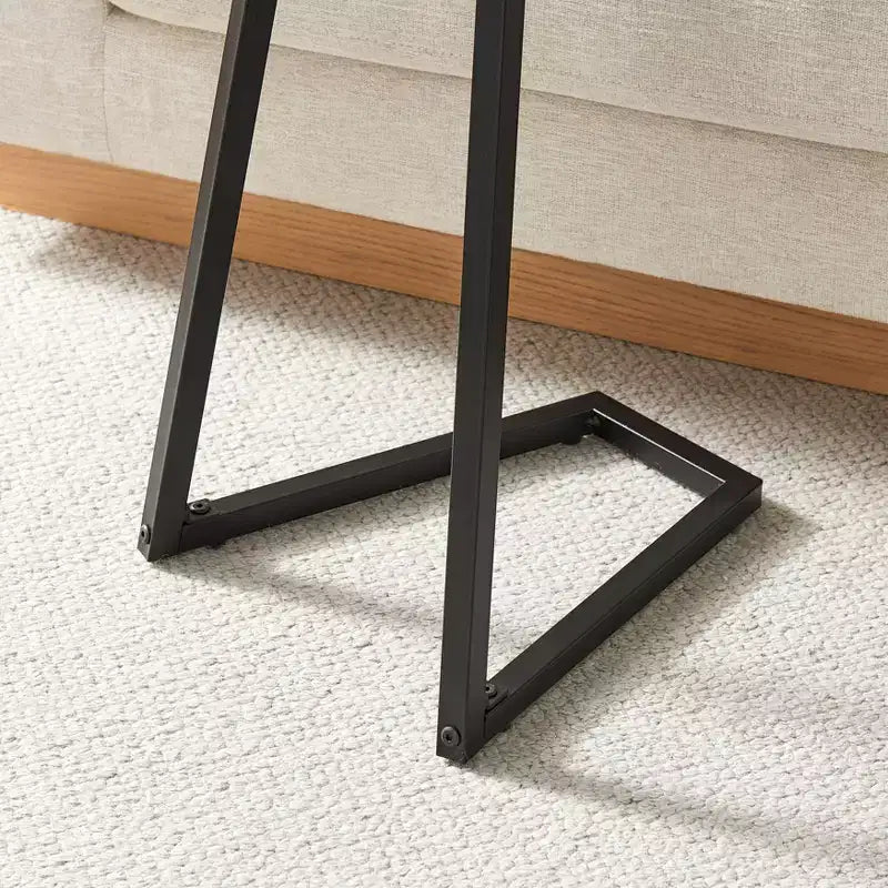 Addison Round Couch Side Accent Table with Modern Metal Pedestal Leg, 23.3x15.75, Black