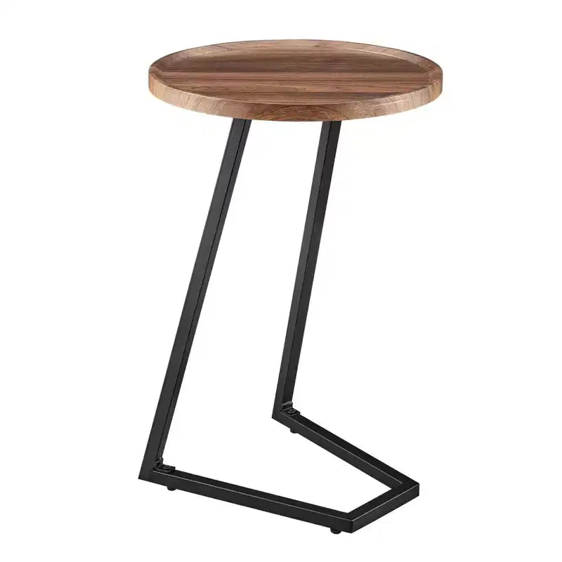 Addison Round Couch Side Accent Table with Modern Metal Pedestal Leg, 23.3x15.75, Black