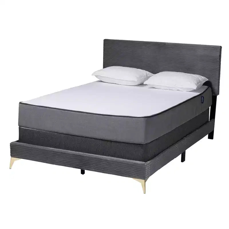 Abberton Modern Velvet and Metal Panel Bed