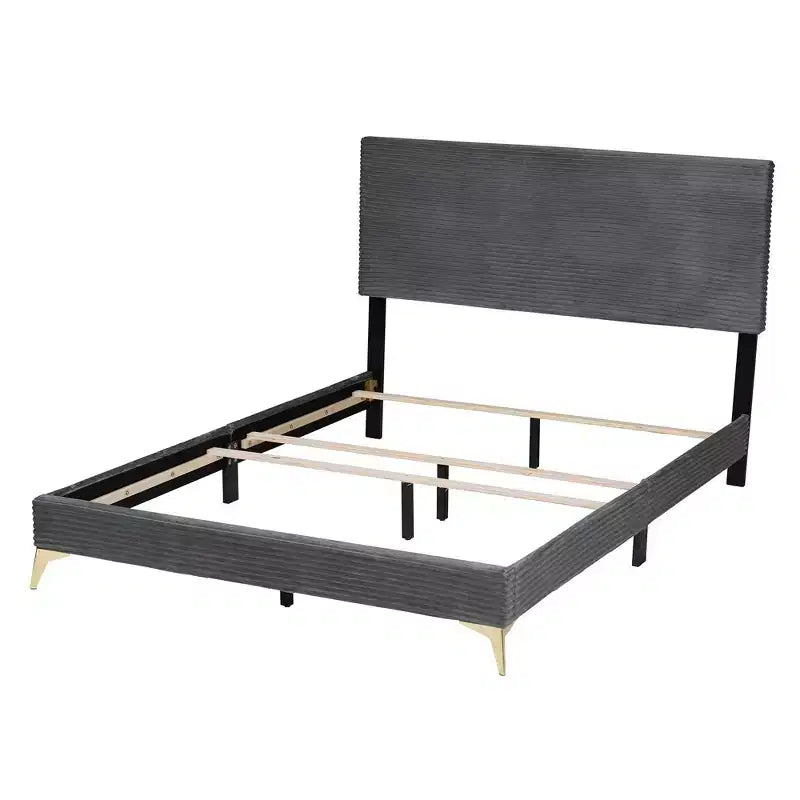 Abberton Modern Velvet and Metal Panel Bed