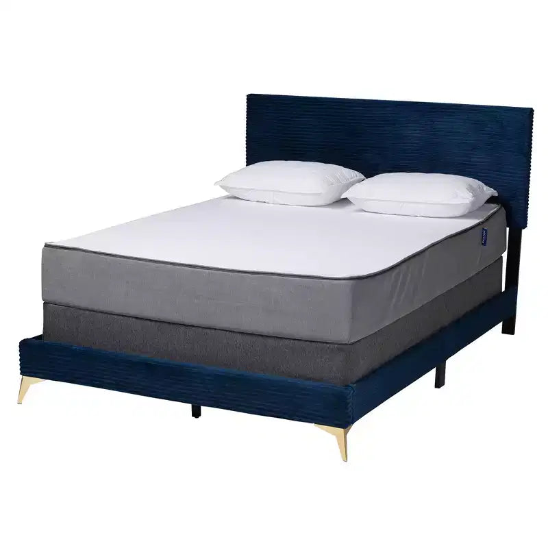 Abberton Modern Velvet and Metal Panel Bed