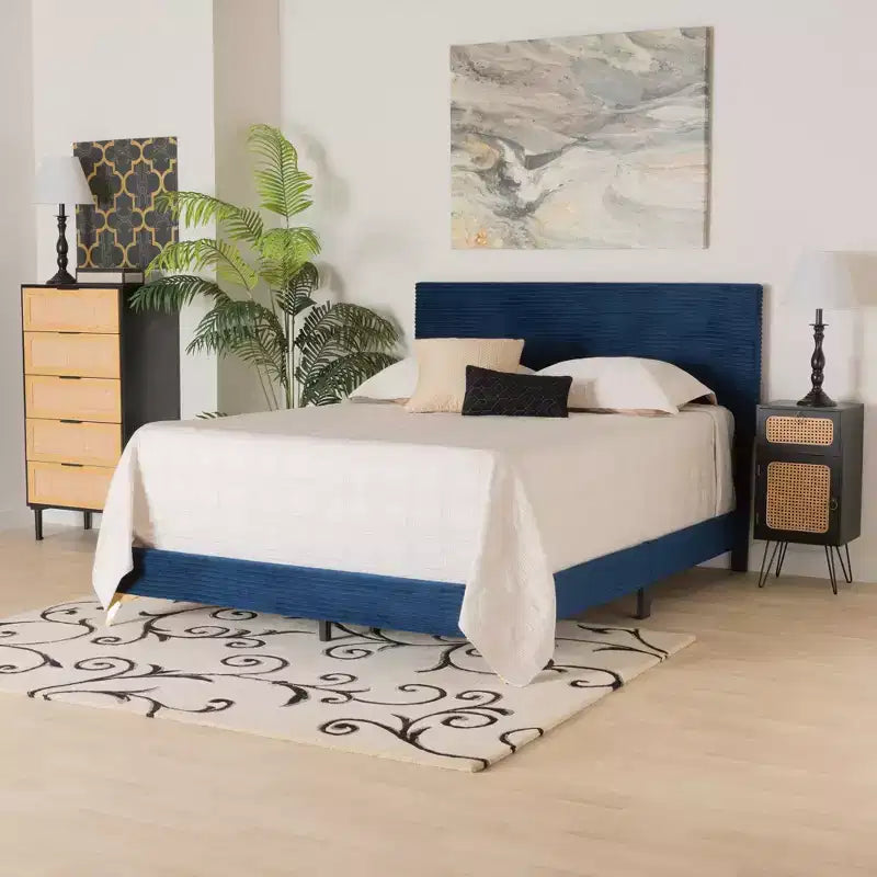 Abberton Modern Velvet and Metal Panel Bed