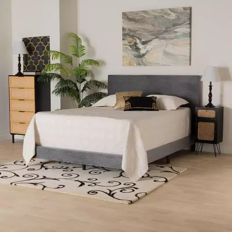 Abberton Modern Velvet and Metal Panel Bed