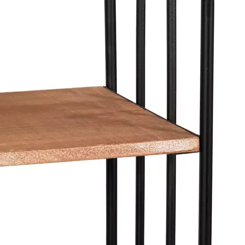 Metal Hexagon Wall Shelf with Wood Shelves, 32"H, Brown & Black