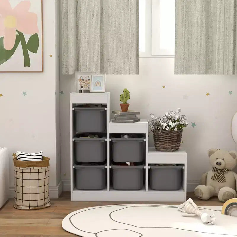 Kids Toy Storage Organizer with 6 Bins & 3 Layers, Gray
