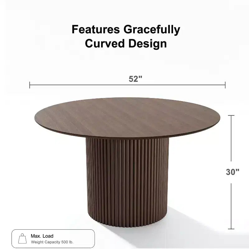 Mid-Century Round Dining Table, Solid Rubberwood, Walnut, Seats 4