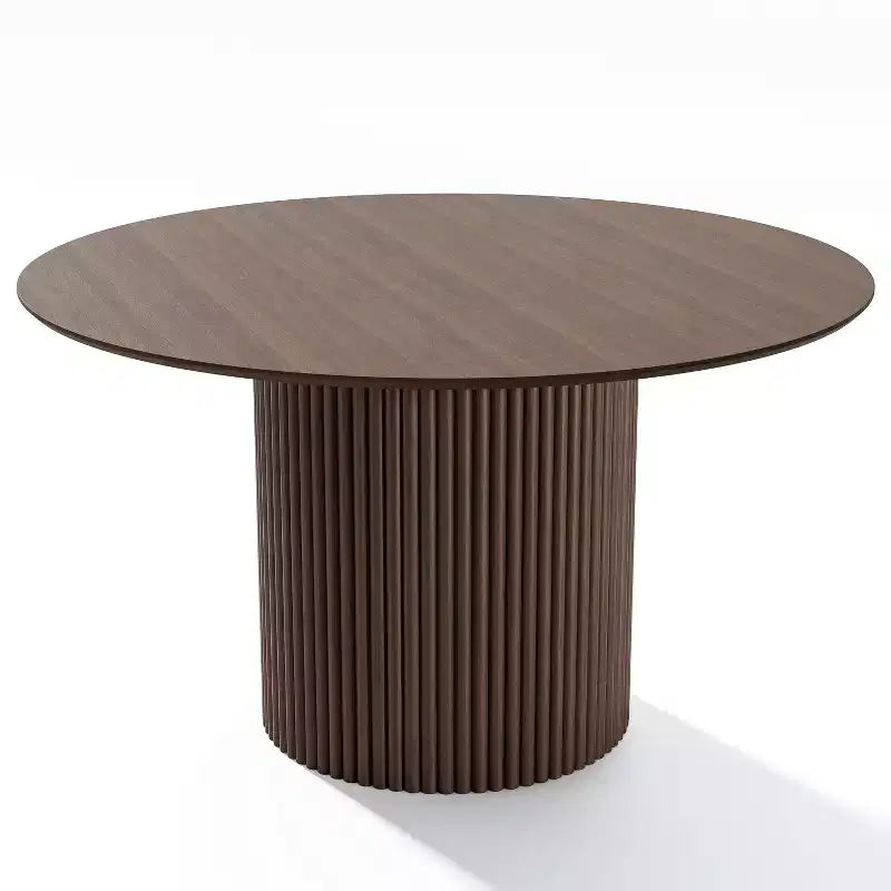 Mid-Century Round Dining Table, Solid Rubberwood, Walnut, Seats 4