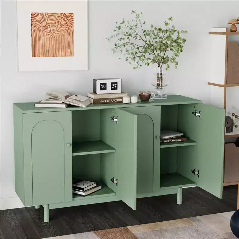 Sideboard Buffet Cabinet, Modern Kitchen Storage Cabinet with 4 Doors and Adjustable Shelves
