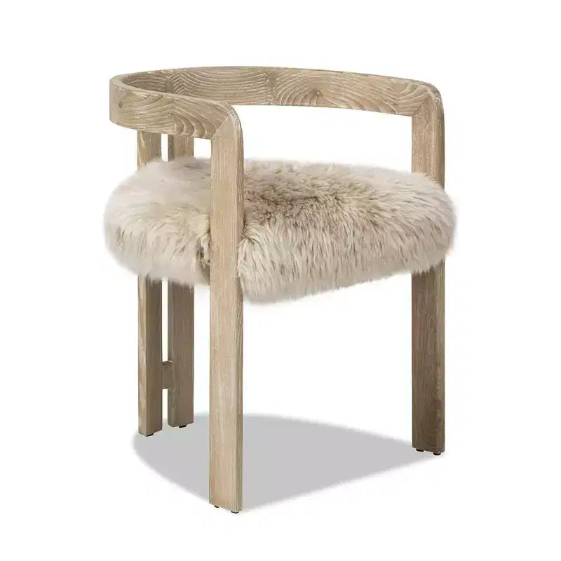 Low Back Genuine Sheepskin Fur Dining Chair, Natural Blonde