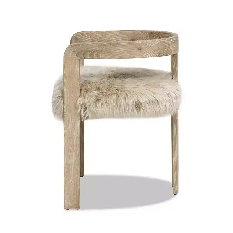 Low Back Genuine Sheepskin Fur Dining Chair, Natural Blonde