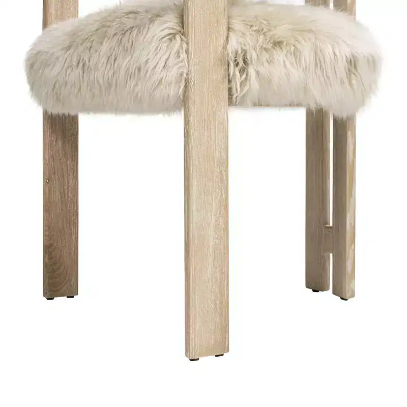 Low Back Genuine Sheepskin Fur Dining Chair, Natural Blonde