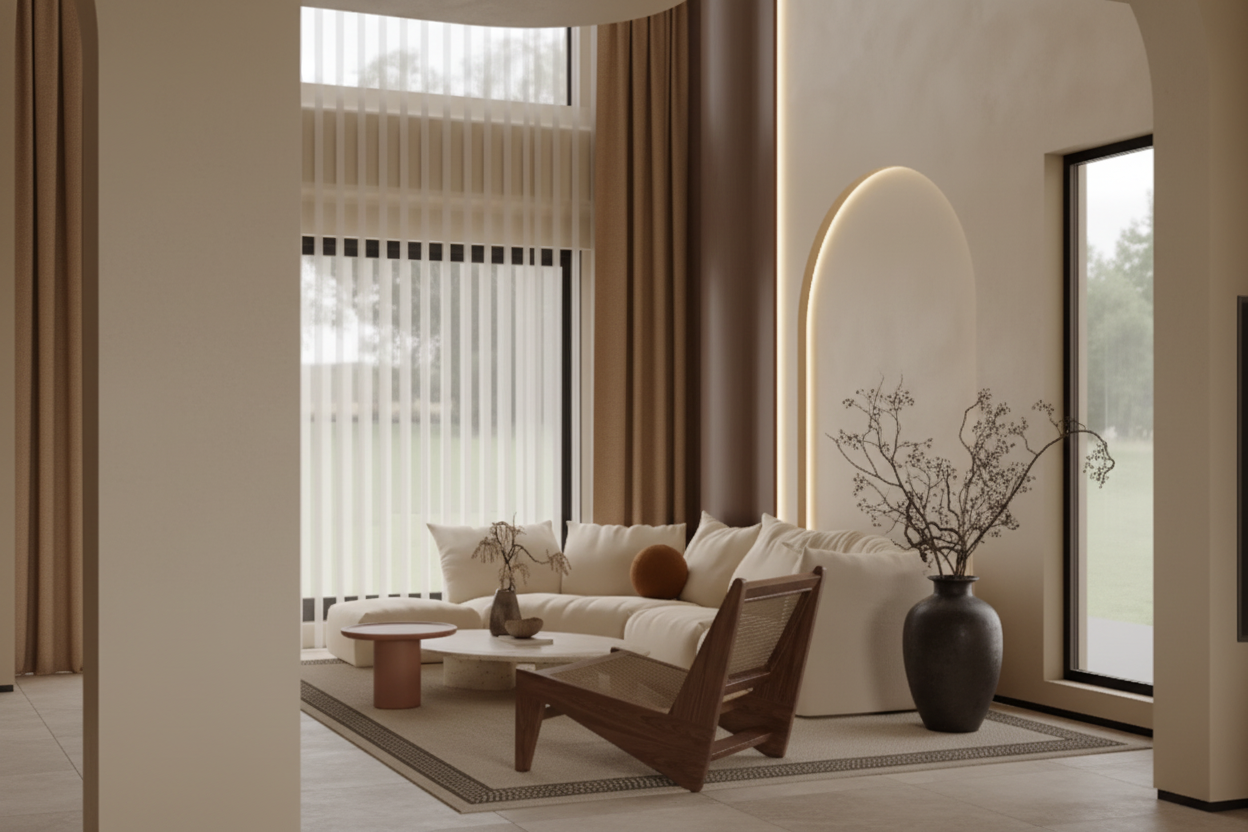 Luxury Minimalist Living Room - Wide Panoramic
